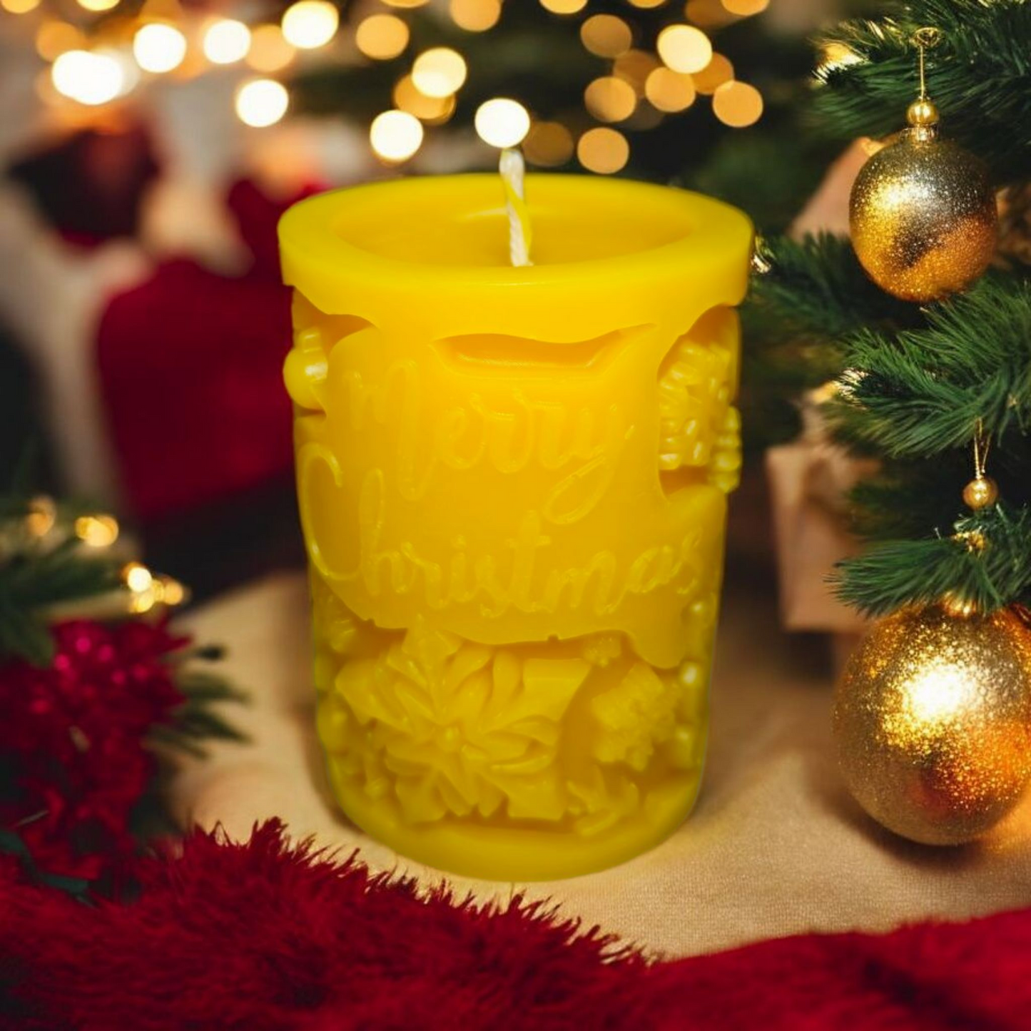 Bienenwachskerze Merry Christmas aus 100% Bienenwachs