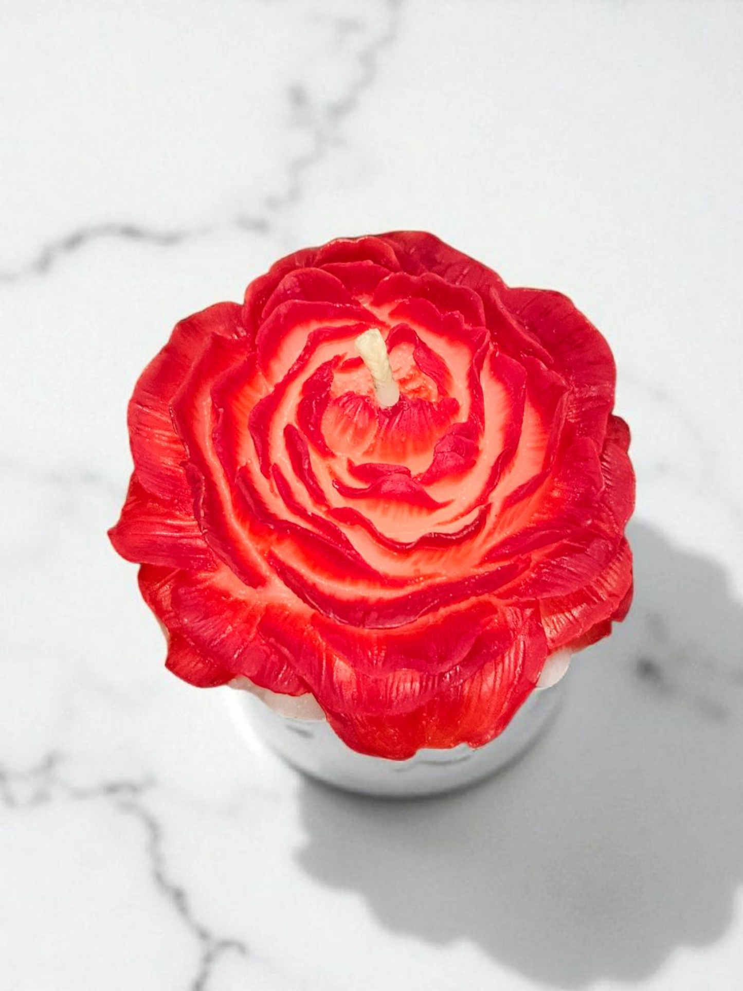 Bienenwachskerze Rose Rot/Weiß aus gebleichten Bienenwachs