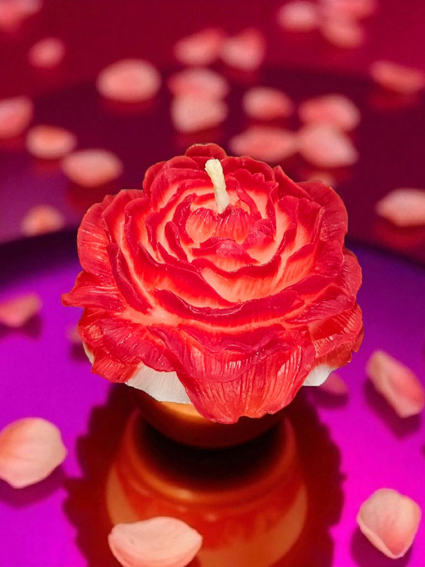 Bienenwachskerze Rose Rot/Weiß aus gebleichten Bienenwachs