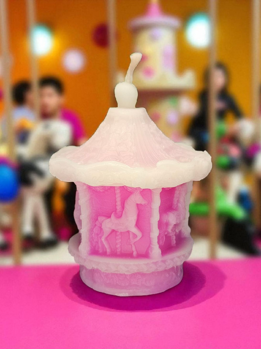 Bienenwachskerze Karussel Rosa/Weiß aus 100% gebleichten Bienenwachs