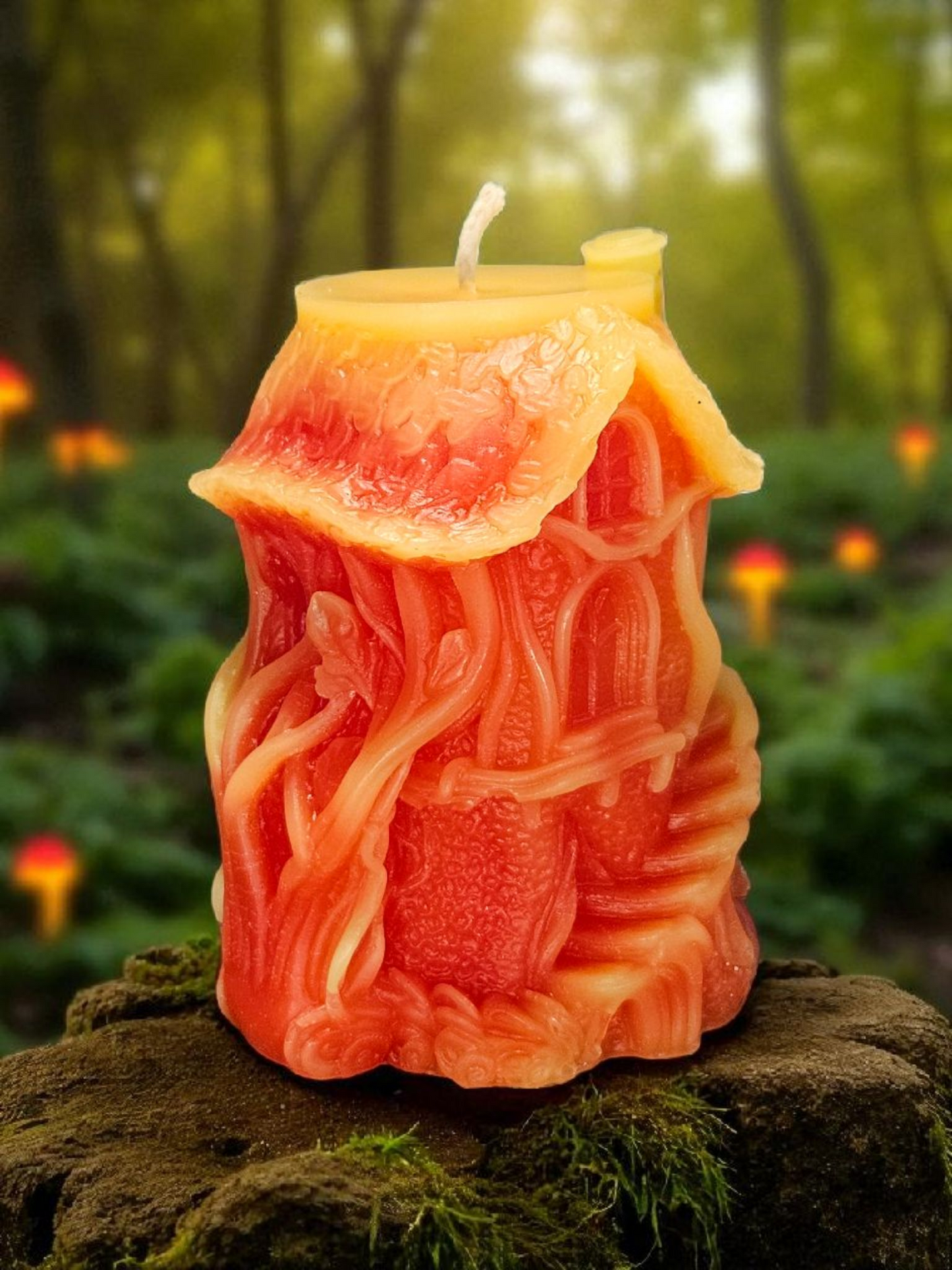 Bienenwachskerze Feen-Haus Rot/Gelb aus 100% gebleichten Bienenwachs