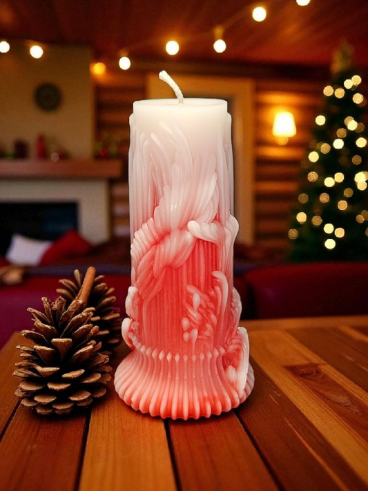 Bienenwachskerze Riffelstumpe Rot/Weiß aus 100% gebleichten Bienenwachs