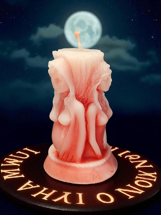 Bienenwachskerze Caneem Drei-Göttin Rot/Weiß aus 100% gebleichten Bienenwachs