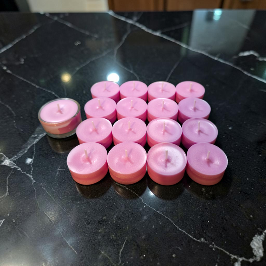 Pink Grapefruit-Vanille 17 Duftteelichter aus Sojawachs + 1 Glas-Teelichthalter