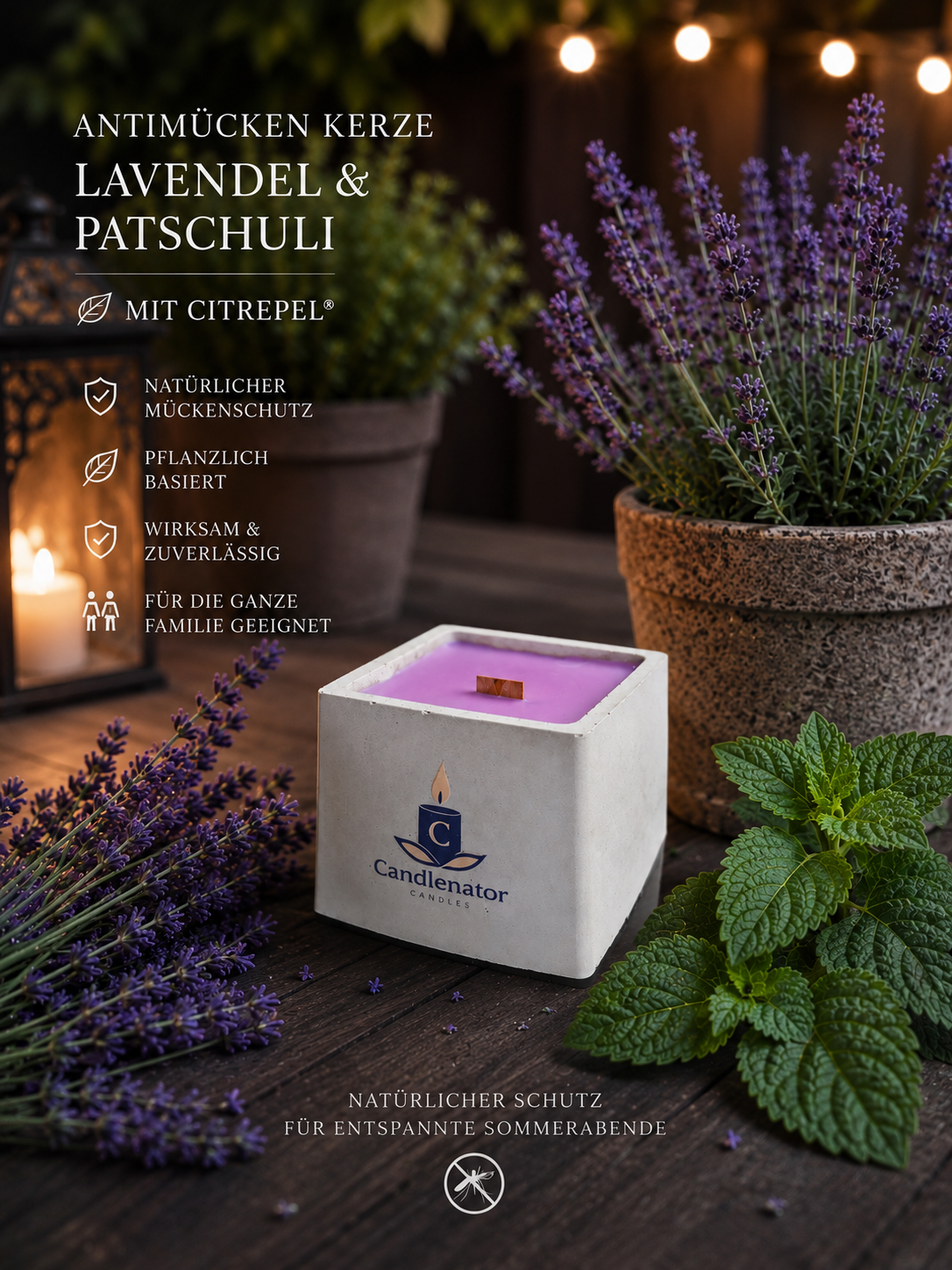 Natürliche Antimücken Beton-Duftkerze – Lavendel, Patschuli & Citrepel®