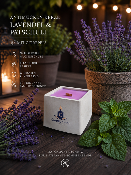 Natürliche Antimücken Beton-Duftkerze – Lavendel, Patschuli & Citrepel®