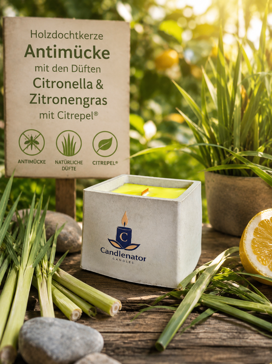 Natürliche Antimücken Beton-Duftkerze – Citronella, Zitronengras & Citrepel®